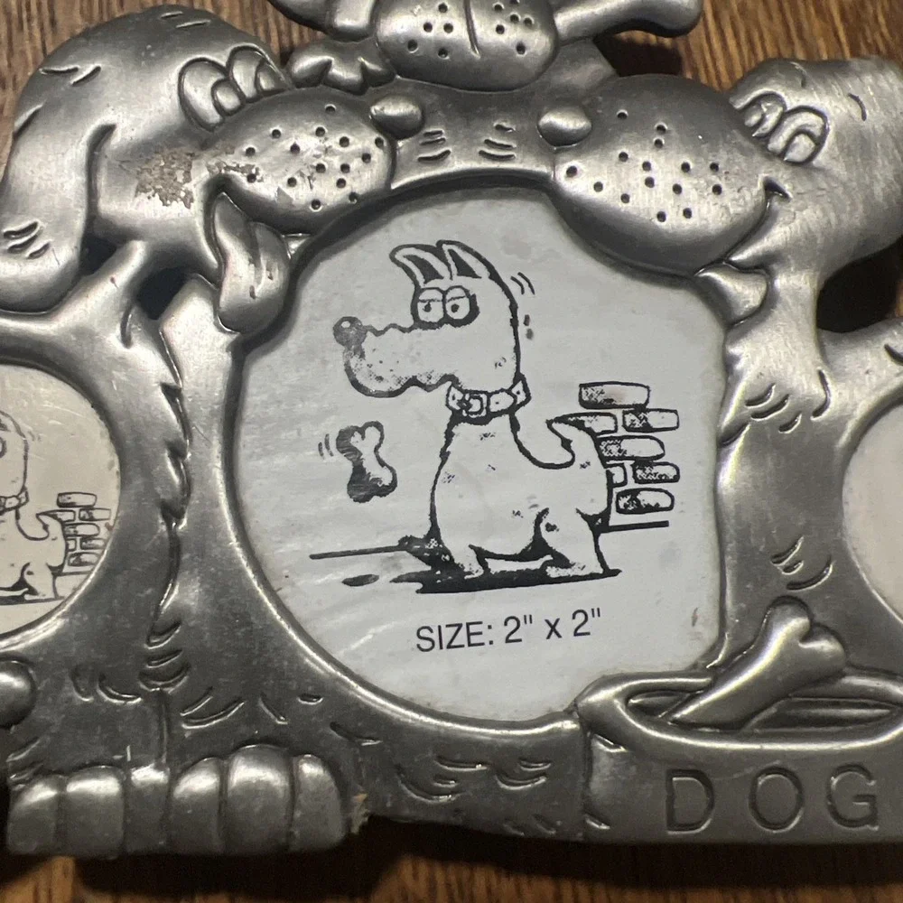 ABC Distributing Dog Theme Silver Pewter Metal 4 Photo Collage Frame Pet NOS